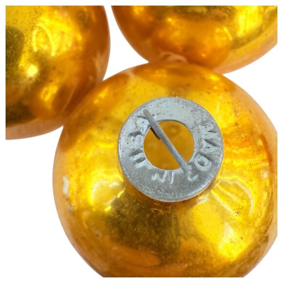 3 VTG Gold Glass Ornaments Santa Design Merry Christmas Tree stencil Mica Skiing - Picture 4 of 9